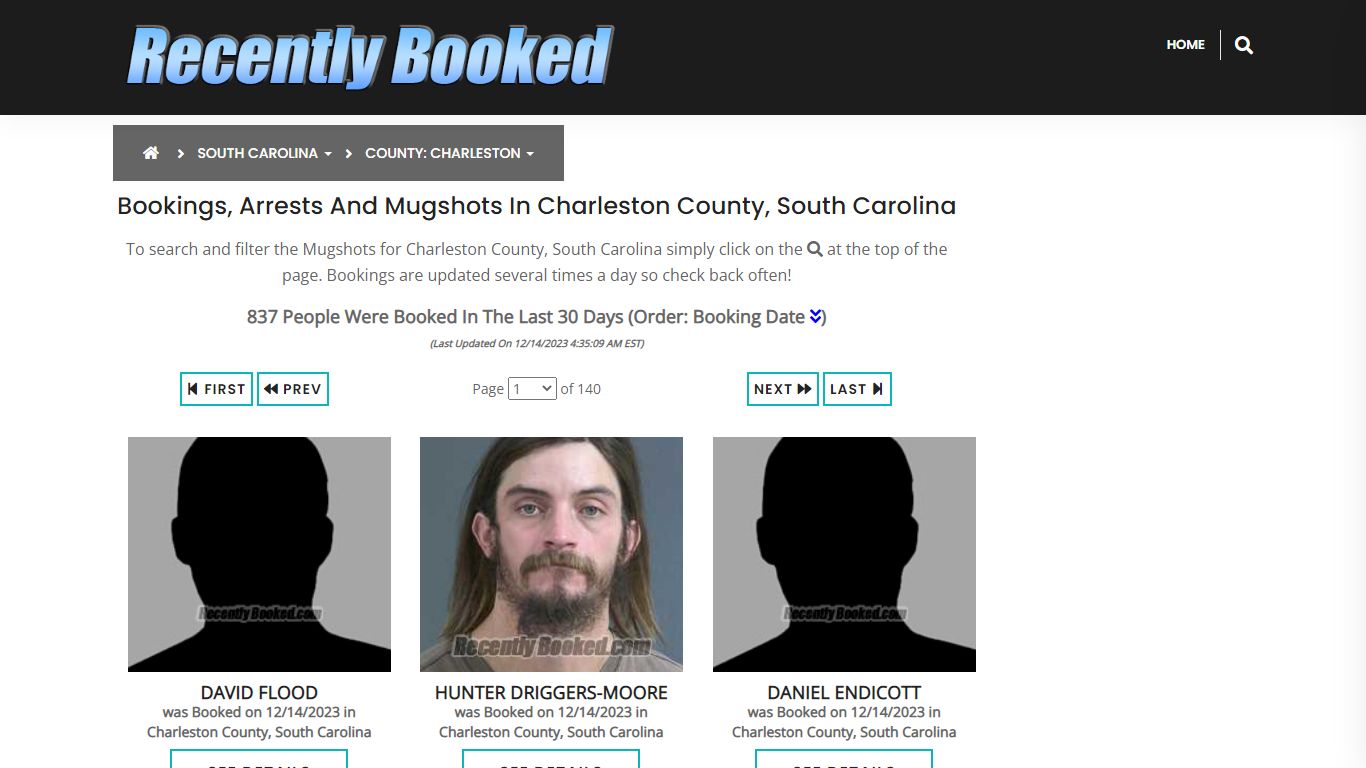 Bookings, Arrests and Mugshots in Charleston County, South Carolina